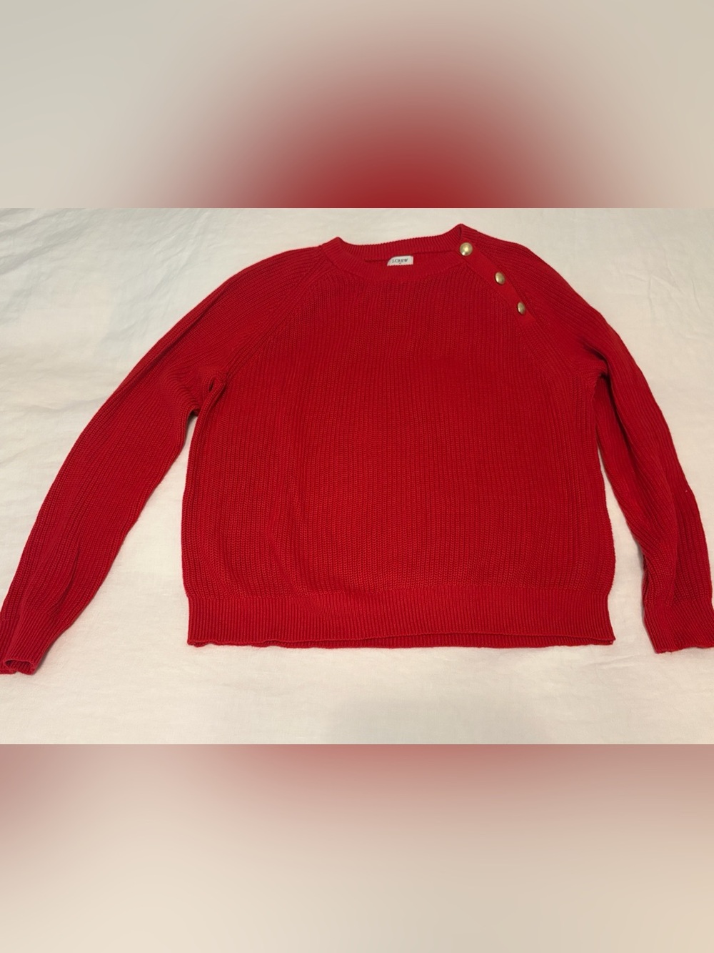 J. Crew Red Crewneck Sweater with Gold Shoulder Buttons